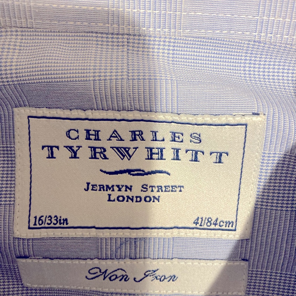 Charles Tyrwhitt blue non-iron dress shirt with French cuffs size 16/33 - Picture 4 of 5